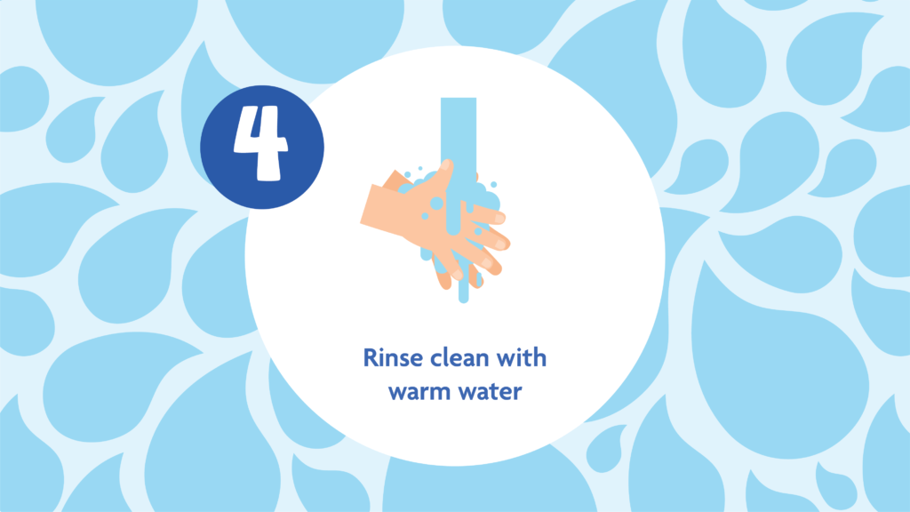 Hand washing Tips 4: rinse clean with warm water